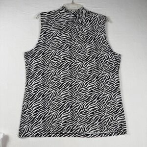 Studio Works Zebra Mock Neck Tank XL Black White Y2K Animal Print Sleeveless Top